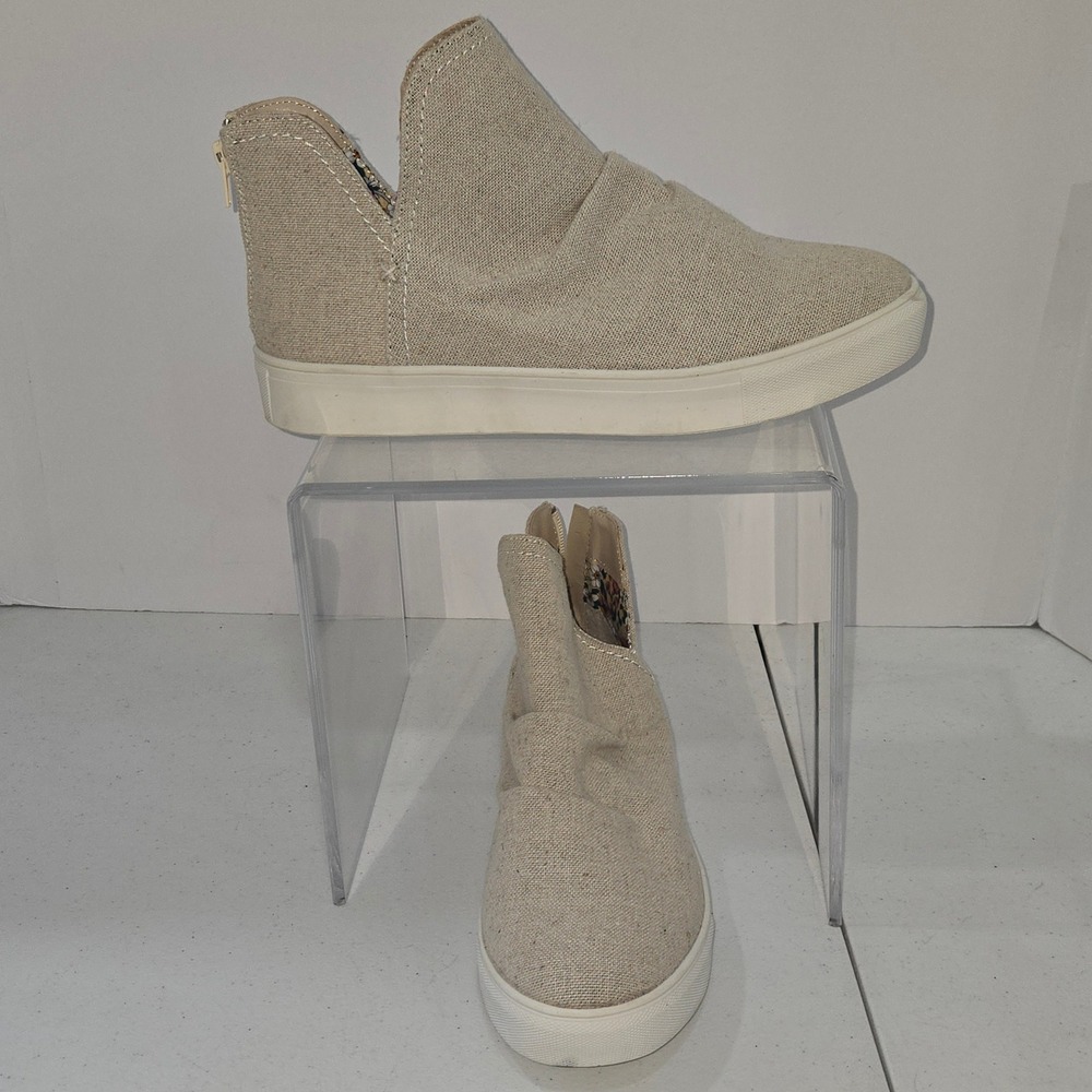 Very G VGSP0081-106 Beige Canvas High Top Slip On Sneakers Womens Size 10